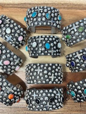 Chimney Butte Studded Dot and Cross Stone Cuff Bracelet -each sold aeperately